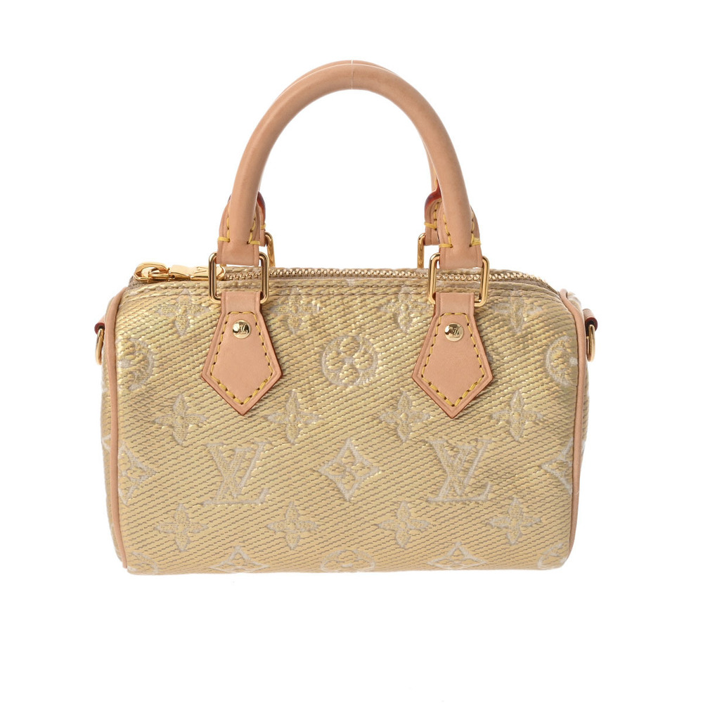 Louis Vuitton Monogram Nano Speedy Gold Canvas Handbag